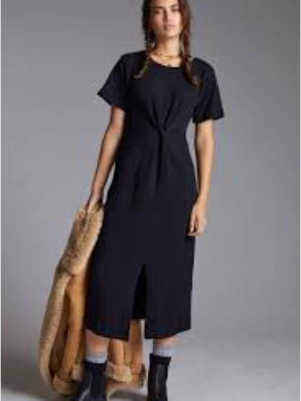 Daily Practice by Anthropologie Delevan Dress Black Draped Midi Dress Size L